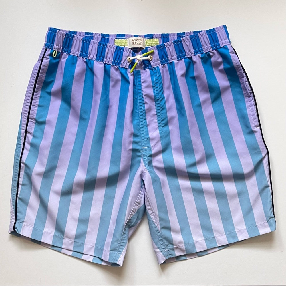 Scotch & Soda Boys Striped Magic Swim Shorts - Size 16